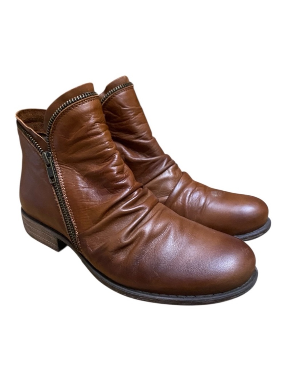 Miz Mooz Womens Luna Ruched Brown Leather Ankle Boots
